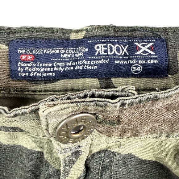 RED-OX Camo Cargo Shorts 34 – Distressed Green Woodland Utility Bottoms Grunge - Picture 5 of 14